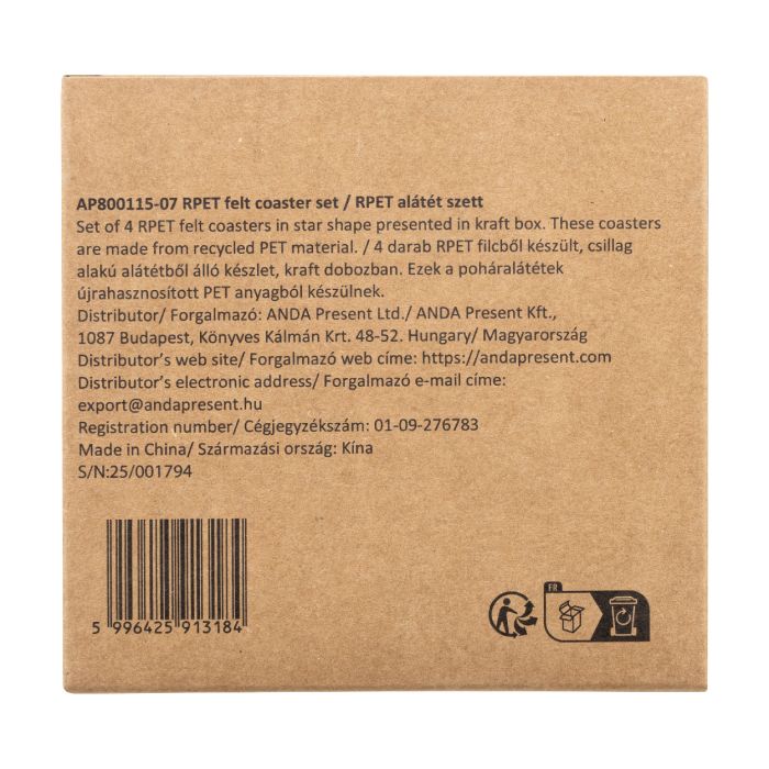 Reklámajándék | Vagnes RPET karácsonyi poháralátét szett, piros