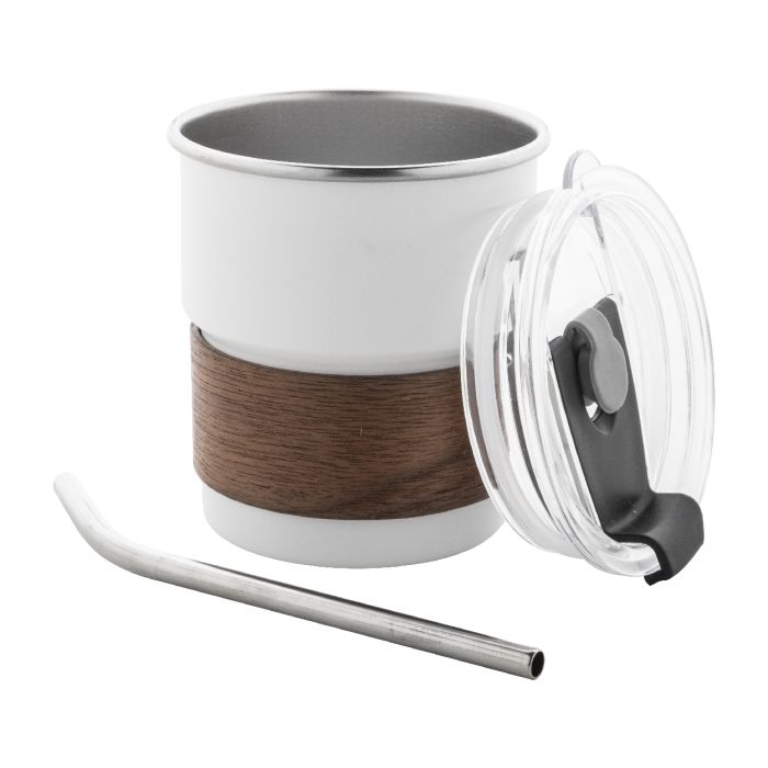 Reklámajándék | Waffee újrahasznosított rozsdamentes acél utazó pohár, fehér