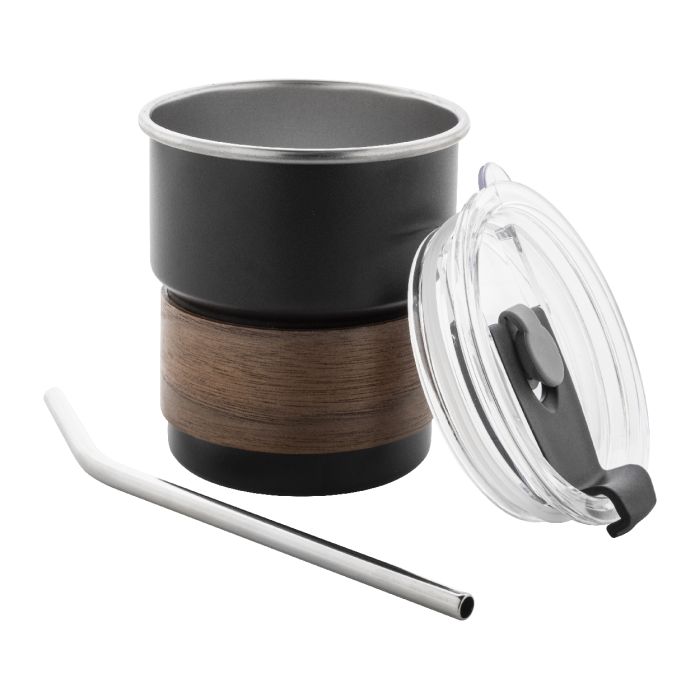 Waffee újrahasznosított rozsdamentes acél utazó pohár, fekete | Reklámajándék, reklámtárgy, céges ajándék, egyedi reklámajándék Reklámajándék | Waffee újrahasznosított rozsdamentes acél utazó pohár, fekete