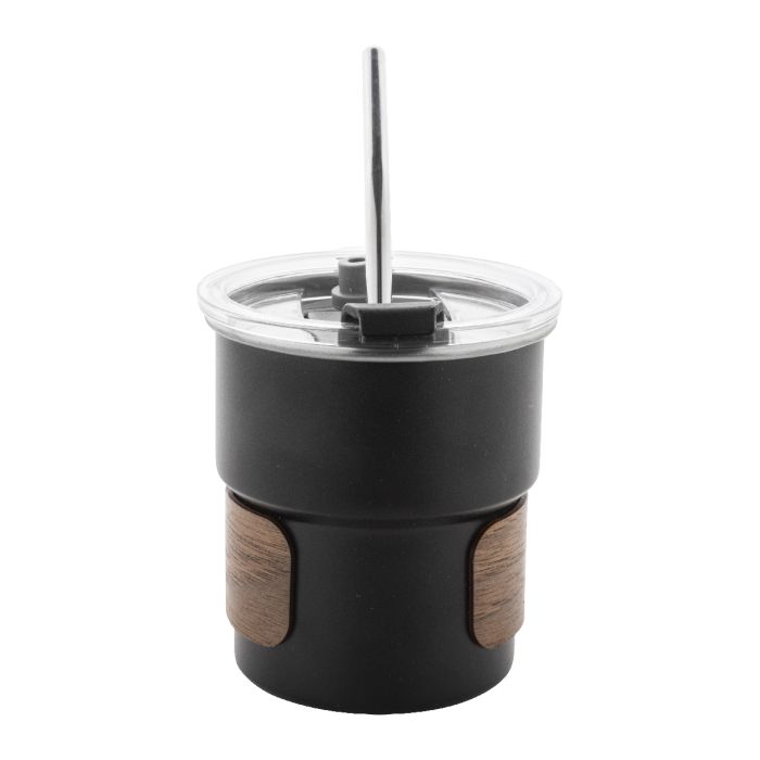 Waffee újrahasznosított rozsdamentes acél utazó pohár, fekete | Reklámajándék, reklámtárgy, céges ajándék, egyedi reklámajándék Reklámajándék | Waffee újrahasznosított rozsdamentes acél utazó pohár, fekete