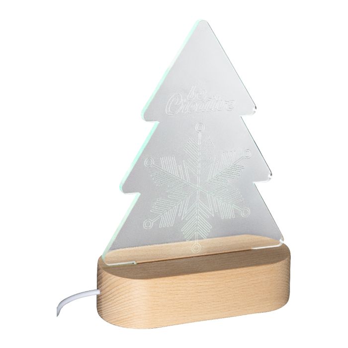 Reklámajándék | Woodify Xmas karácsonyfa alakú LED-es trófea, átlátszó