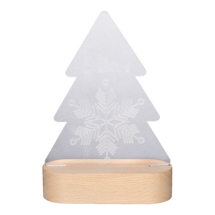 Reklámajándék | Woodify Xmas karácsonyfa alakú LED-es trófea, átlátszó