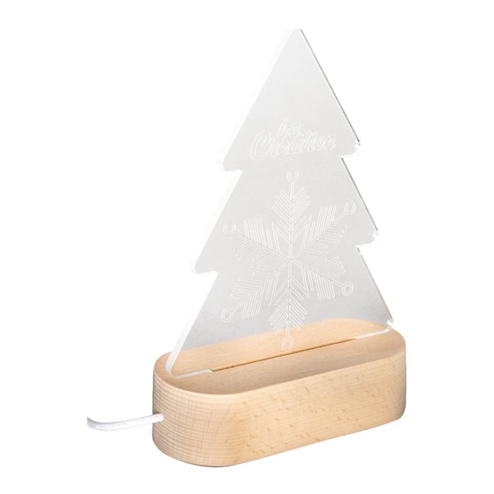 Reklámajándék | Woodify Xmas karácsonyfa alakú LED-es trófea, átlátszó